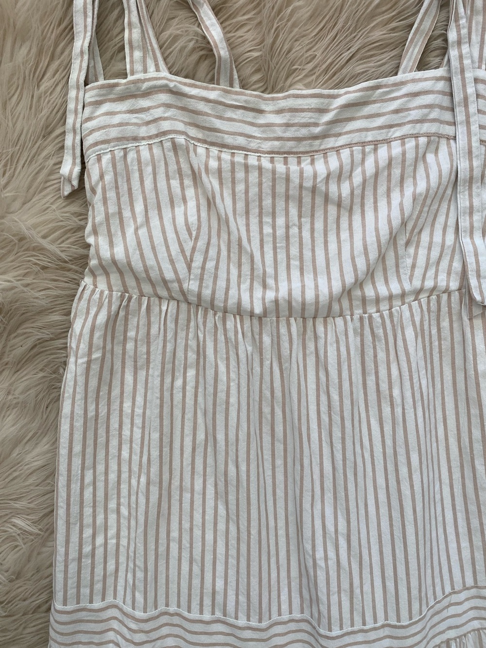 Lucca White Tan Striped Tiered Sleeveless Maxi Dress Cottagecore Vacation M - Picture 3 of 12